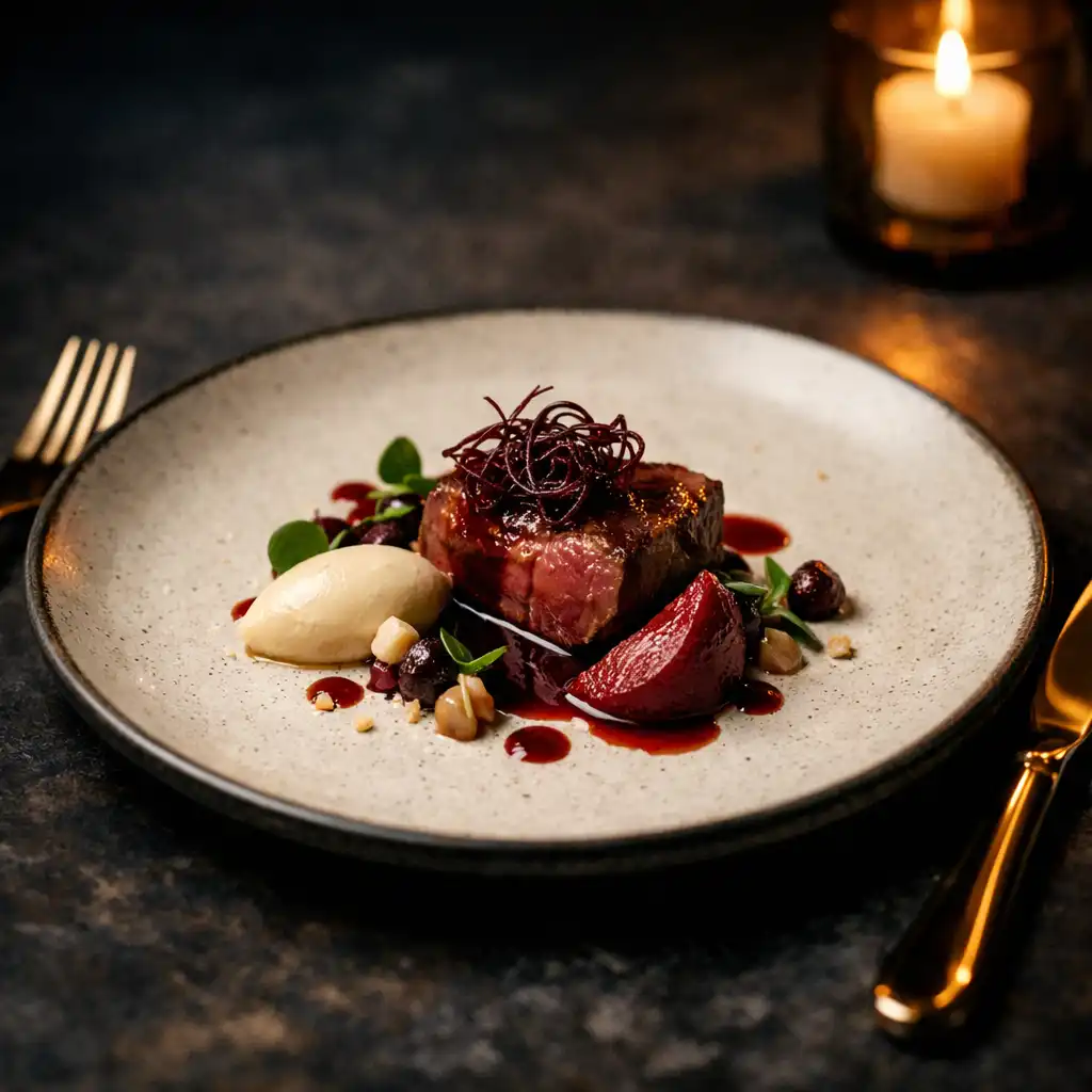 Danie gourmet w wieczornym świetle