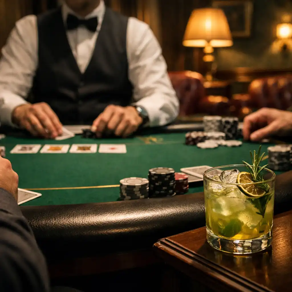 Profesjonalny stół pokerowy w eleganckim wnętrzu Dish Cellar